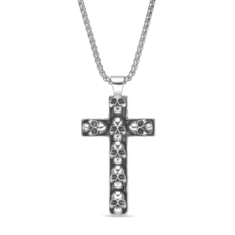 Black Oxidized Stainless Steel Cross Pendant Necklace