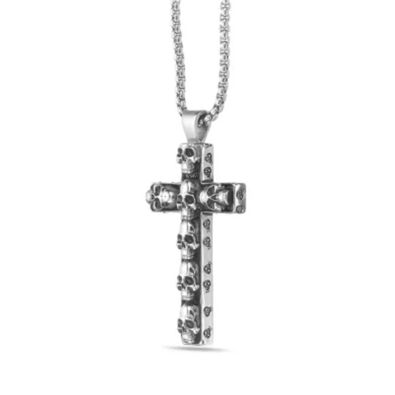 Black Oxidized Stainless Steel Cross Pendant Necklace