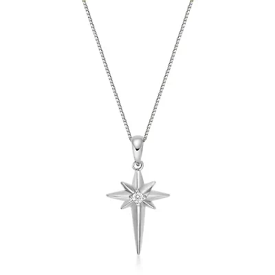 Lab Created Lab-Grown Diamond Accent Star Pendant Necklace Sterling Silver