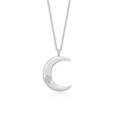 Lab Created Lab-Grown Diamond Accent Moon Pendant Necklace in Sterling Silver