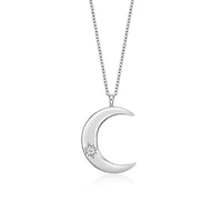 Lab Created Lab-Grown Diamond Accent Moon Pendant Necklace in Sterling Silver