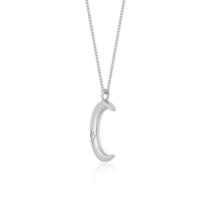 Lab Created Lab-Grown Diamond Accent Moon Pendant Necklace in Sterling Silver