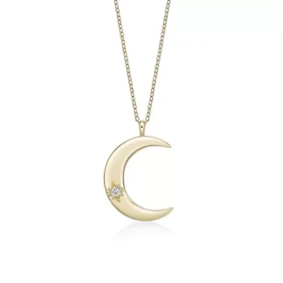 Lab Created Gemminded Lab-Grown Diamond Accent Moon Pendant Necklace in 18k Gold Over Silver
