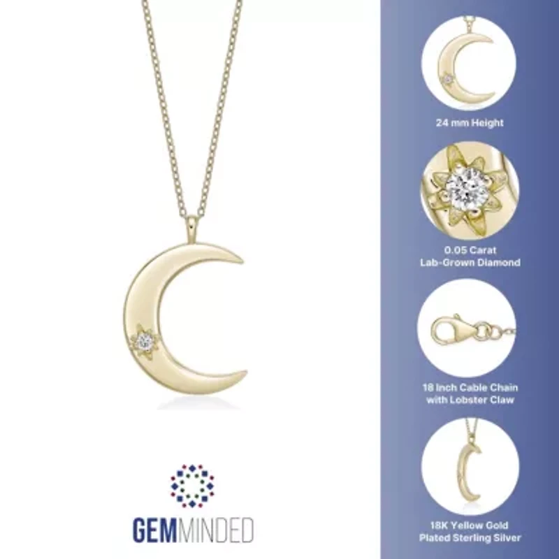 Lab Created Gemminded Lab-Grown Diamond Accent Moon Pendant Necklace in 18k Gold Over Silver