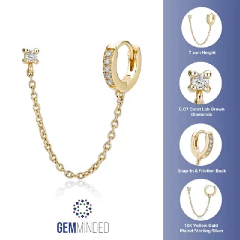 Lab Created Gemminded Lab-Grown Diamond Accent Single Huggie Earring in 18k Gold Over Silver