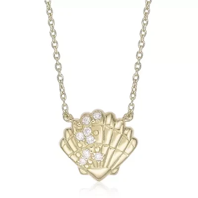 Lab Created Gemminded Lab-Grown Diamond Accent Seashell Pendant Necklace in 18k Gold Over Silver