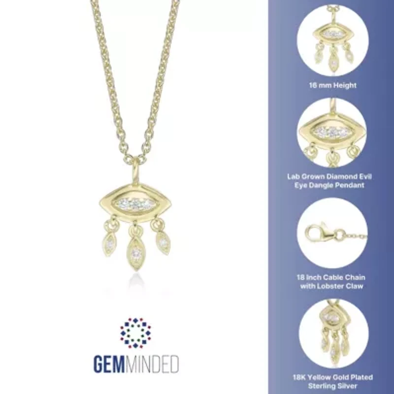 Lab Created Gemminded Lab-Grown Diamond Accent Eye Pendant Necklace in 18k Gold Over Silver