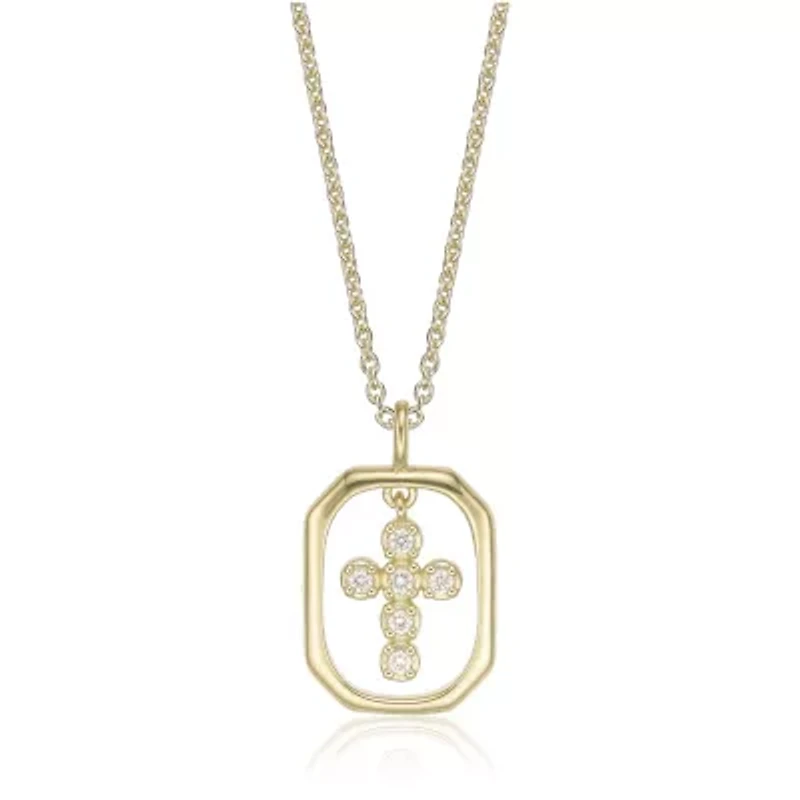 Lab Created Gemminded Lab-Grown Diamond Accent Framed Cross Pendant Necklace in 18k Gold Over Silver
