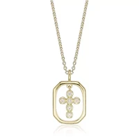 Lab Created Gemminded Lab-Grown Diamond Accent Framed Cross Pendant Necklace in 18k Gold Over Silver