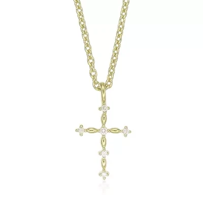Lab Created Gemminded Lab-Grown Diamond Accent Cross Pendant Necklace in 18k Gold Over Silver
