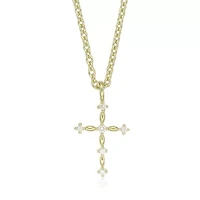 Lab Created Gemminded Lab-Grown Diamond Accent Cross Pendant Necklace in 18k Gold Over Silver