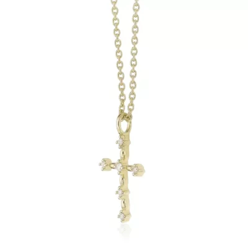 Lab Created Gemminded Lab-Grown Diamond Accent Cross Pendant Necklace in 18k Gold Over Silver