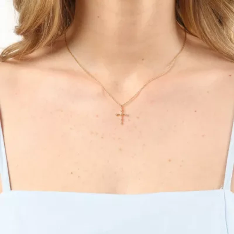 Lab Created Gemminded Lab-Grown Diamond Accent Cross Pendant Necklace in 18k Gold Over Silver