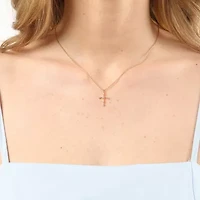 Lab Created Gemminded Lab-Grown Diamond Accent Cross Pendant Necklace in 18k Gold Over Silver