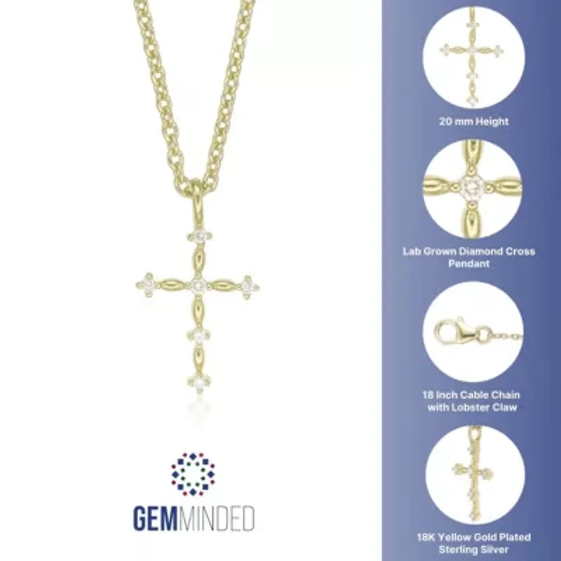 Lab Created Gemminded Lab-Grown Diamond Accent Cross Pendant Necklace in 18k Gold Over Silver