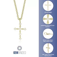 Lab Created Gemminded Lab-Grown Diamond Accent Cross Pendant Necklace in 18k Gold Over Silver