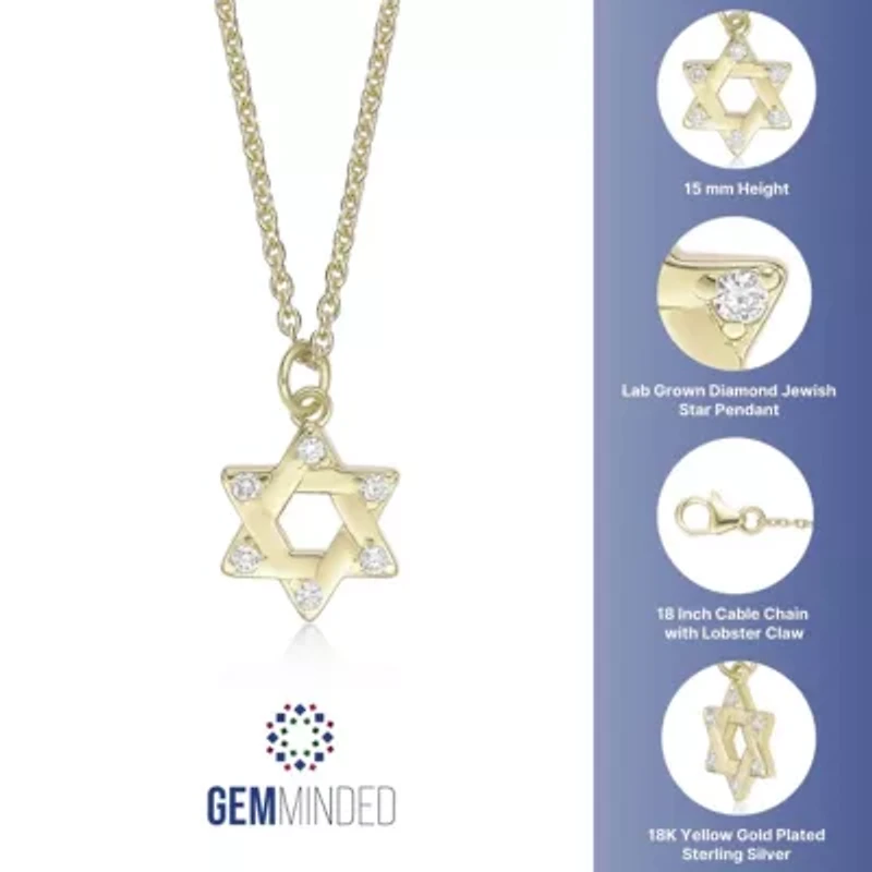 Lab Created Gemminded Lab-Grown Diamond Accent Star of David Pendant Necklace in 18k Gold Over Silver