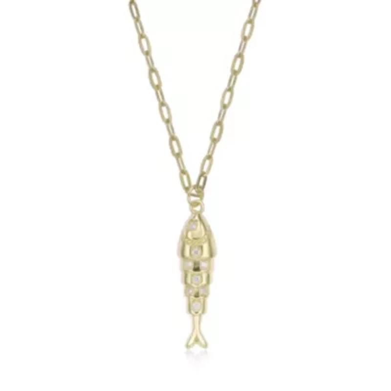 Lab Created Gemminded Lab-Grown Diamond Accent Fish Pendant Necklace in 18k Gold Over Silver