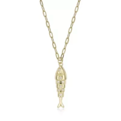 Lab Created Gemminded Lab-Grown Diamond Accent Fish Pendant Necklace in 18k Gold Over Silver