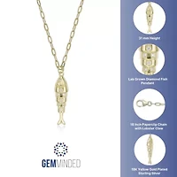 Lab Created Gemminded Lab-Grown Diamond Accent Fish Pendant Necklace in 18k Gold Over Silver