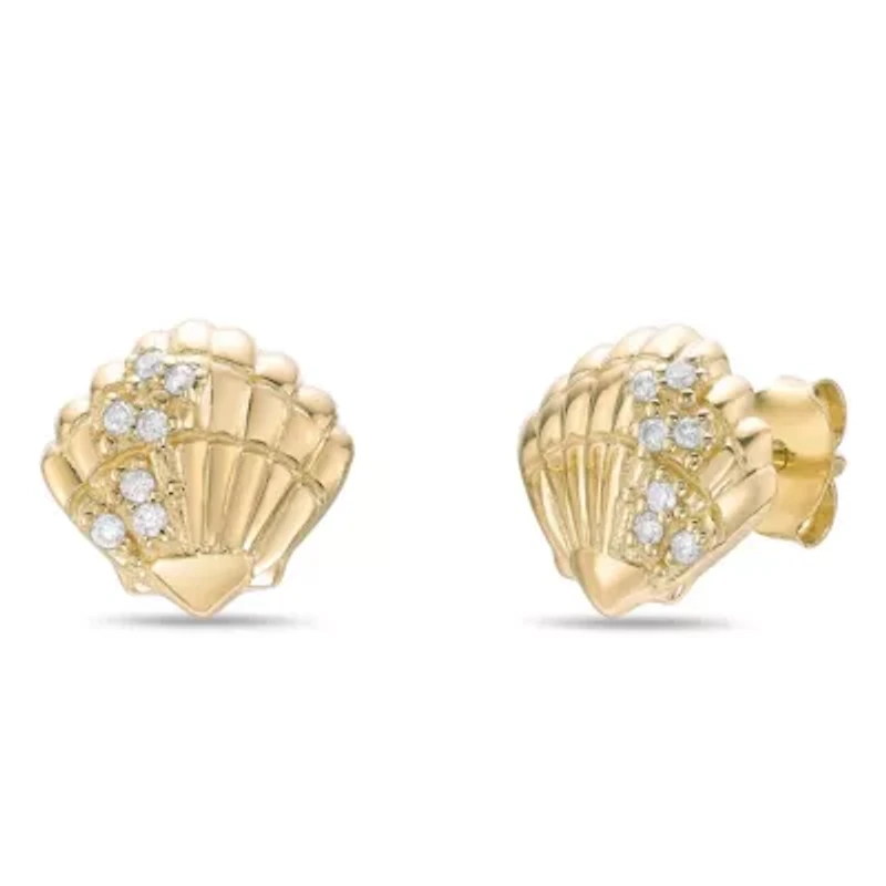 Lab Created Gemminded Lab-Grown Diamond Accent Shell Stud Earrings in 18k Gold Over Silver