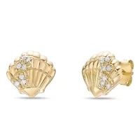 Lab Created Gemminded Lab-Grown Diamond Accent Shell Stud Earrings in 18k Gold Over Silver