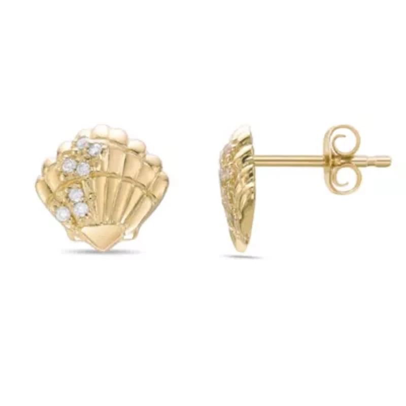 Lab Created Gemminded Lab-Grown Diamond Accent Shell Stud Earrings in 18k Gold Over Silver