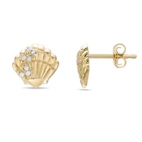 Lab Created Gemminded Lab-Grown Diamond Accent Shell Stud Earrings in 18k Gold Over Silver