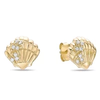 Lab Created Gemminded Lab-Grown Diamond Accent Shell Stud Earrings in 18k Gold Over Silver