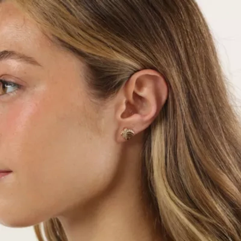Lab Created Gemminded Lab-Grown Diamond Accent Shell Stud Earrings in 18k Gold Over Silver