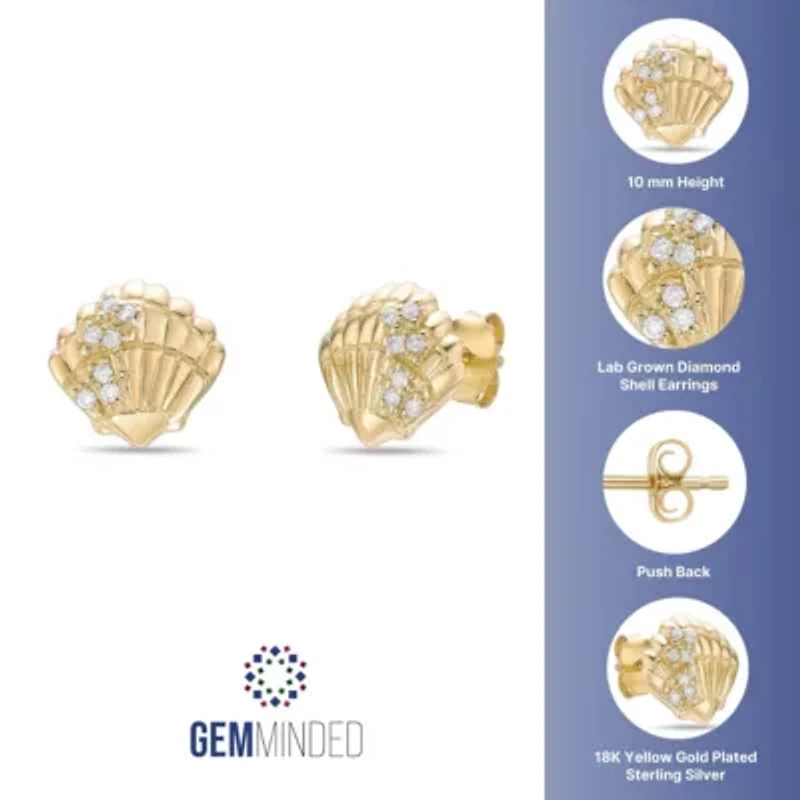Lab Created Gemminded Lab-Grown Diamond Accent Shell Stud Earrings in 18k Gold Over Silver