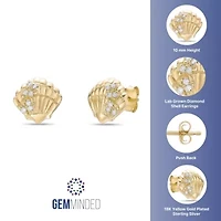 Lab Created Gemminded Lab-Grown Diamond Accent Shell Stud Earrings in 18k Gold Over Silver