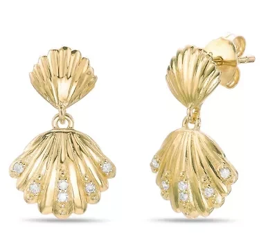 Lab Created Gemminded Lab-Created Diamond Accent Seashell Drop Post Earrings in 18k Gold Over Silver