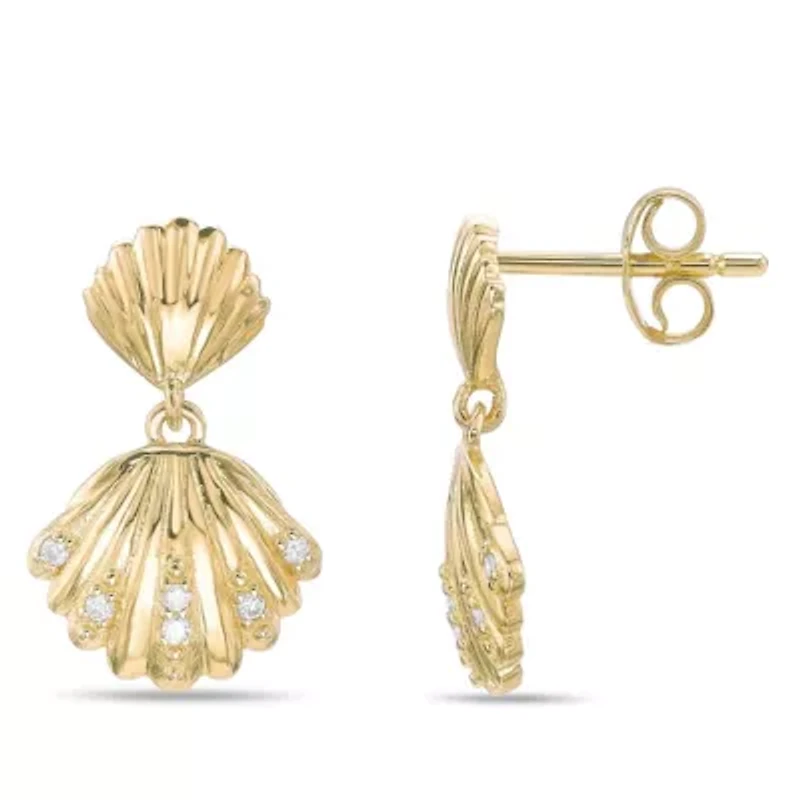 Lab Created Gemminded Lab-Created Diamond Accent Seashell Drop Post Earrings in 18k Gold Over Silver