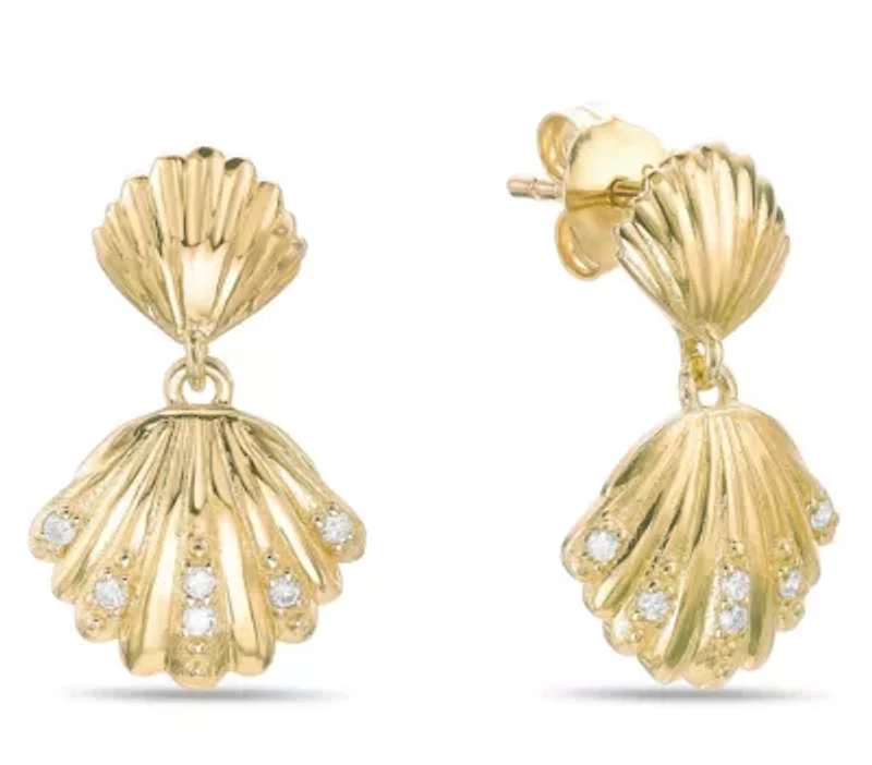 Lab Created Gemminded Lab-Created Diamond Accent Seashell Drop Post Earrings in 18k Gold Over Silver