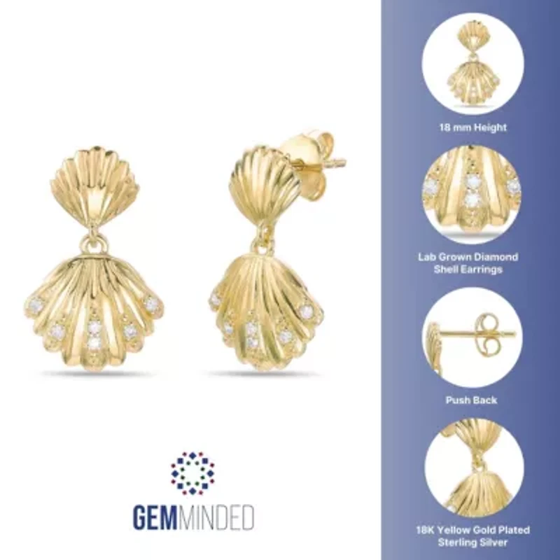 Lab Created Gemminded Lab-Created Diamond Accent Seashell Drop Post Earrings in 18k Gold Over Silver