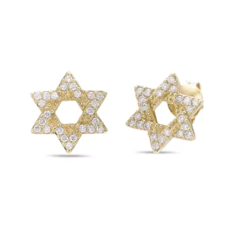 Lab Created 18k Gold Plated Silver 1/4 CTTW Lab Grown Diamond Star of David Earrings