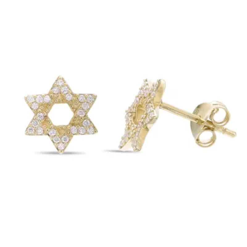 Lab Created 18k Gold Plated Silver 1/4 CTTW Lab Grown Diamond Star of David Earrings