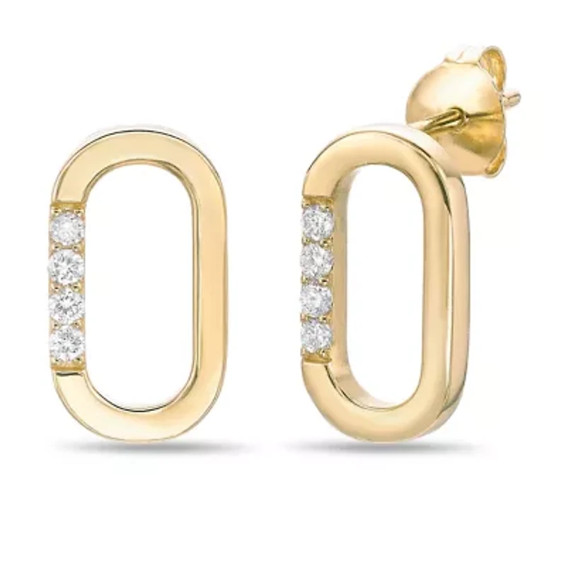 Lab Created 18k Gold Plated Silver 1/10 CTTW Lab Grown Diamond Oval Hoop Earrings
