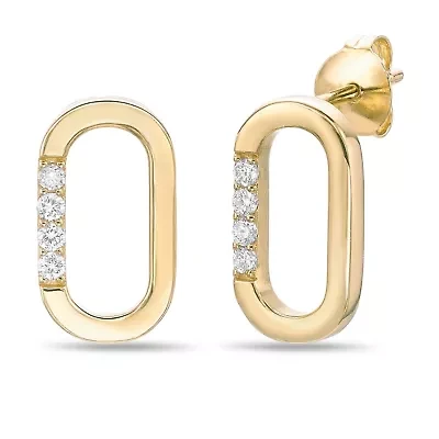 Lab Created 18k Gold Plated Silver 1/10 CTTW Lab Grown Diamond Oval Hoop Earrings