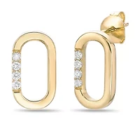Lab Created 18k Gold Plated Silver 1/10 CTTW Lab Grown Diamond Oval Hoop Earrings