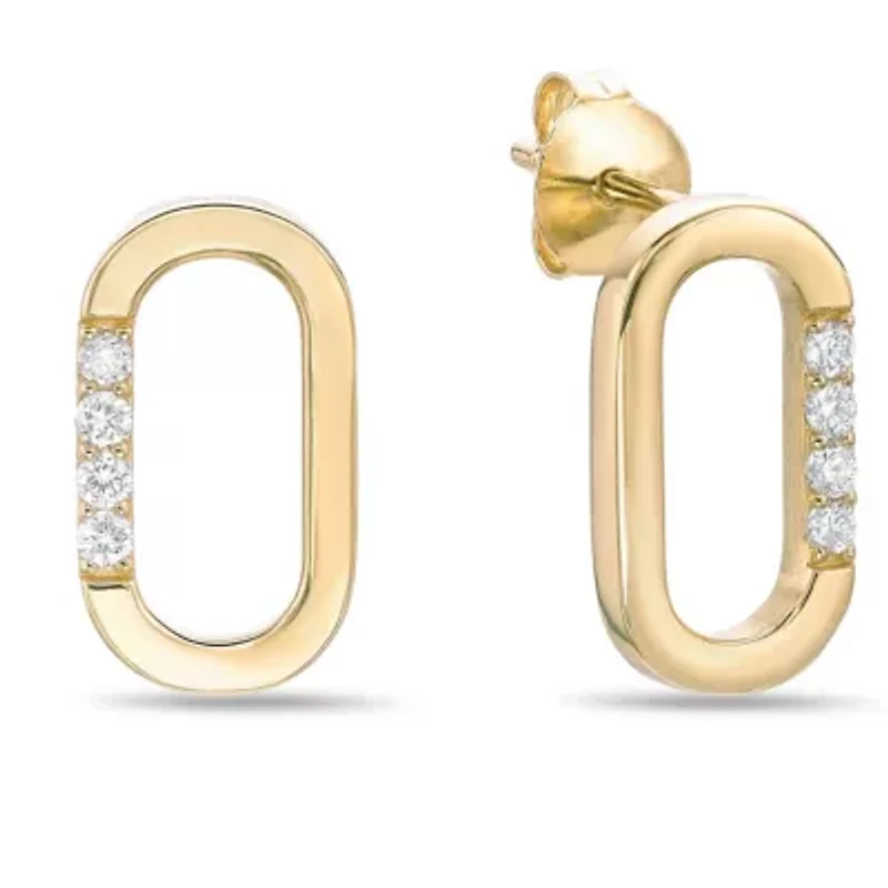 Lab Created 18k Gold Plated Silver 1/10 CTTW Lab Grown Diamond Oval Hoop Earrings