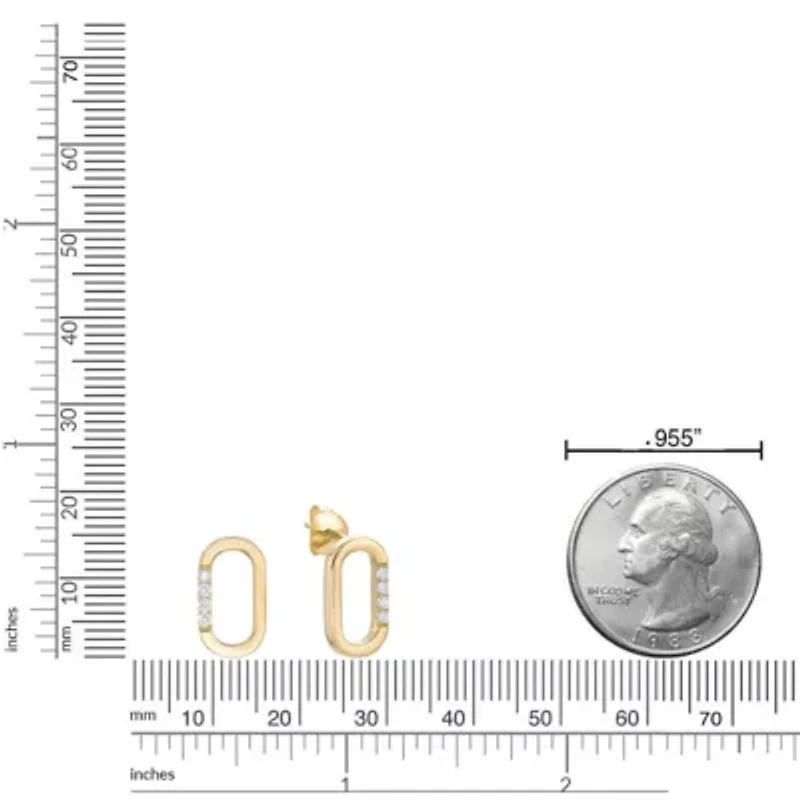 Lab Created 18k Gold Plated Silver 1/10 CTTW Lab Grown Diamond Oval Hoop Earrings