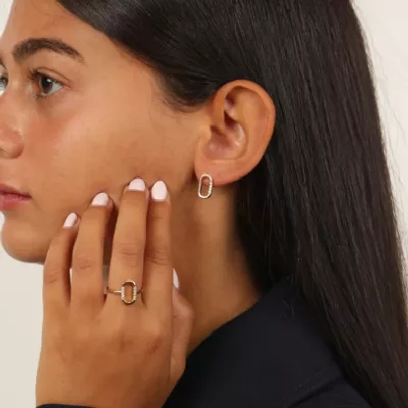 Lab Created 18k Gold Plated Silver 1/10 CTTW Lab Grown Diamond Oval Hoop Earrings