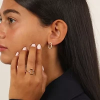 Lab Created 18k Gold Plated Silver 1/10 CTTW Lab Grown Diamond Oval Hoop Earrings