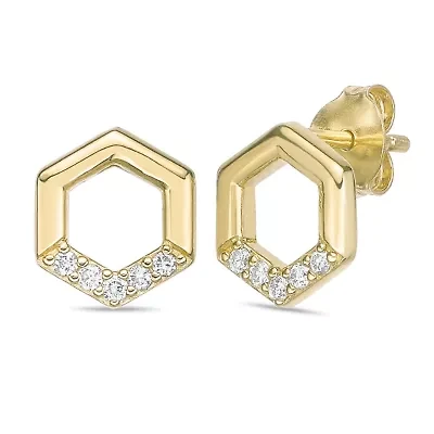 Lab Created 18k Gold Plated Silver Lab Grown Diamond Accent Octagon Earrings