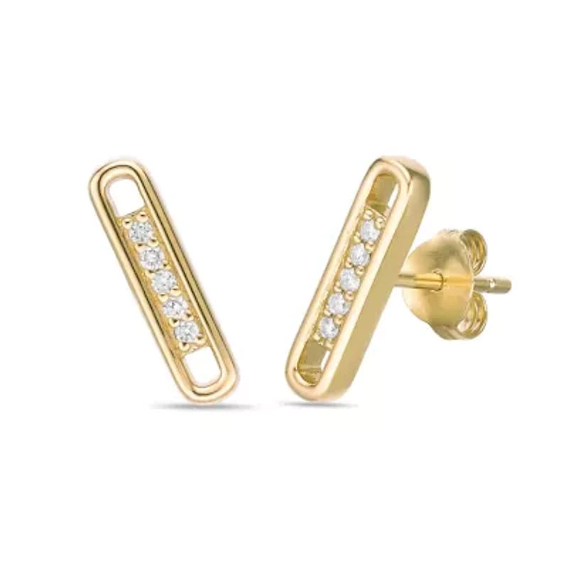 Lab Created 18k Gold Plated Silver 1/10 CTTW Lab Grown Diamond Bar Earrings