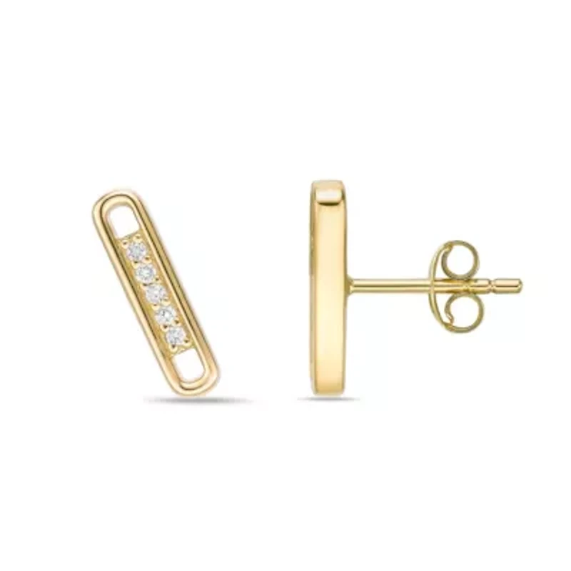 Lab Created 18k Gold Plated Silver 1/10 CTTW Lab Grown Diamond Bar Earrings