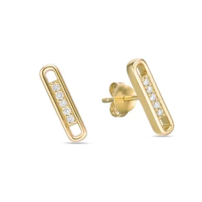 Lab Created 18k Gold Plated Silver 1/10 CTTW Lab Grown Diamond Bar Earrings