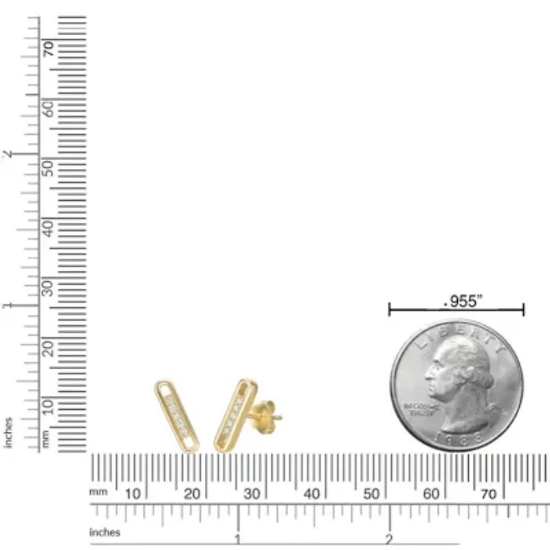 Lab Created 18k Gold Plated Silver 1/10 CTTW Lab Grown Diamond Bar Earrings